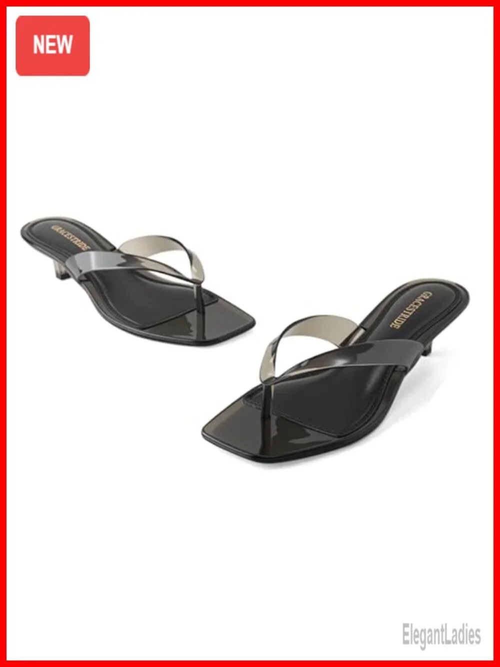 Women's Jelly Kitten Heel Thong Sandals Square Toe Slip On Summer Dress Shoes